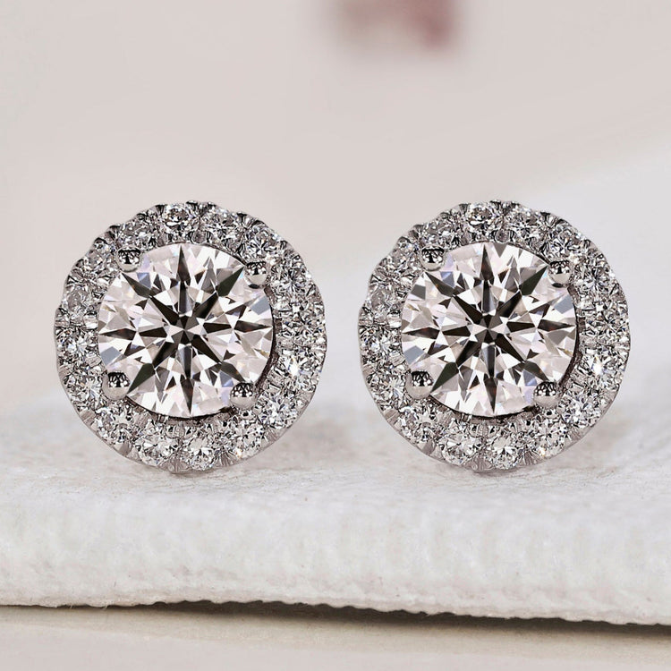 Round Diamond Earrings - Halo Design