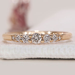 7 Stone Round Diamond Yellow Gold Wedding Band