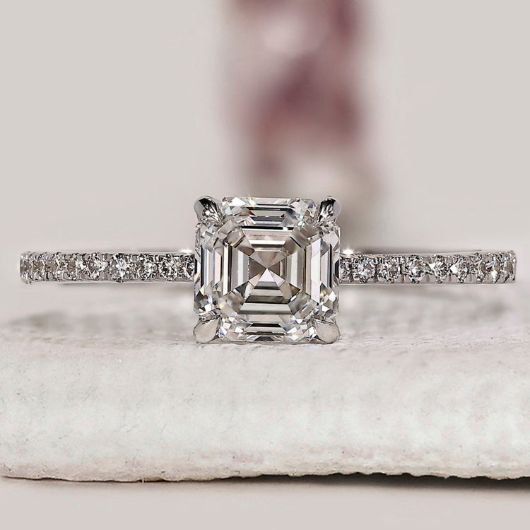 Asscher Diamond Ring With Pave Setting