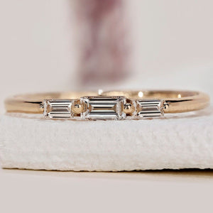 Baguette Diamond Three Stone Wedding Band