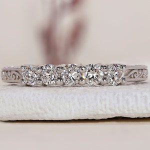 Art Deco Wedding Band With Round Diamonds