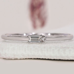 Round And Baguette Womens White Gold Wedding Band