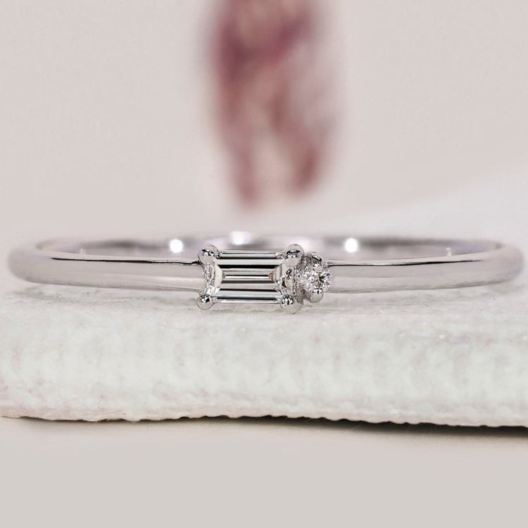 Round And Baguette Womens White Gold Wedding Band