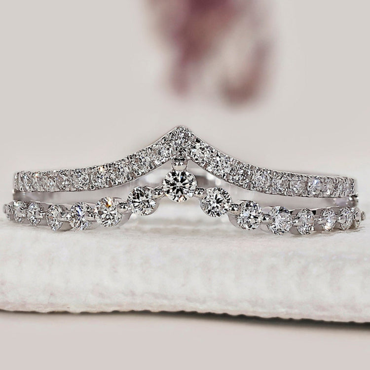 Double row diamond band designed with round cut diamond band style.
