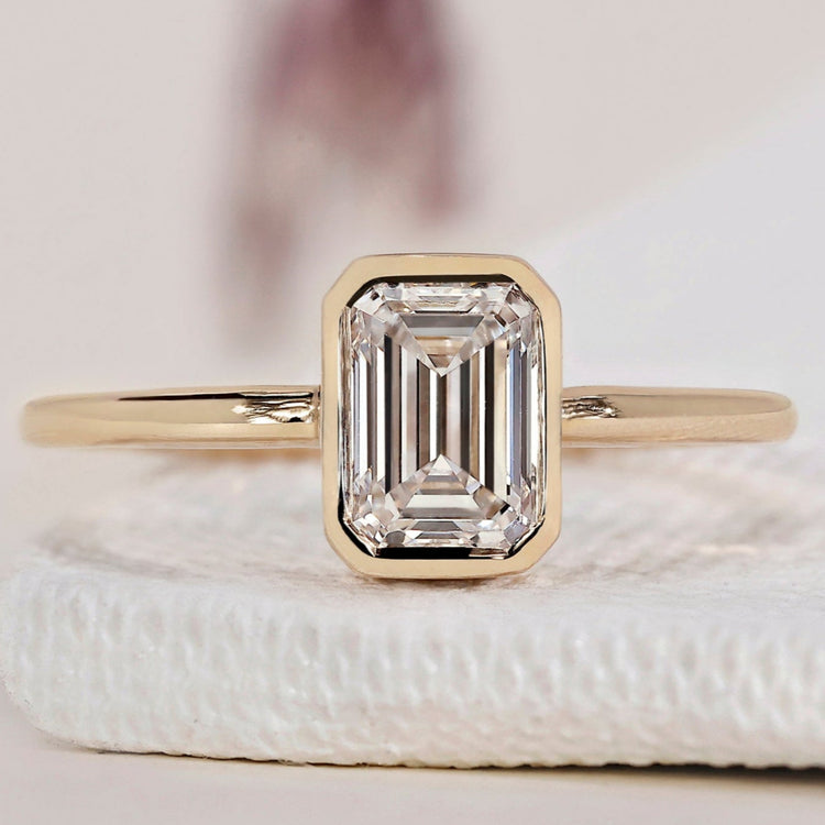 Emerald Cut Diamond Ring - Bezel Setting