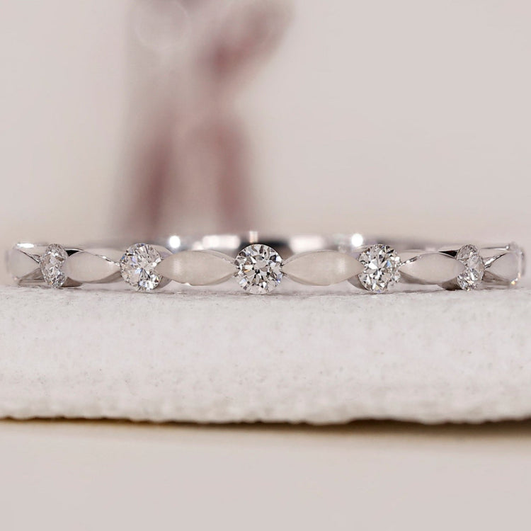 Unique Wedding Band - Round Cut Diamonds