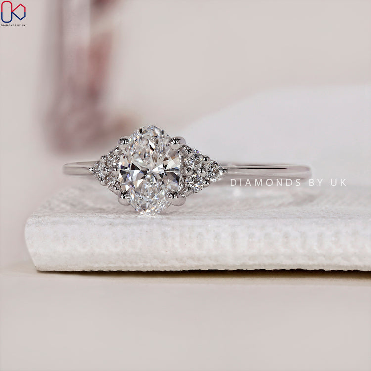 Classic prong setting ring highlighting the beauty of an Oval Diamond Engagement Ring.
