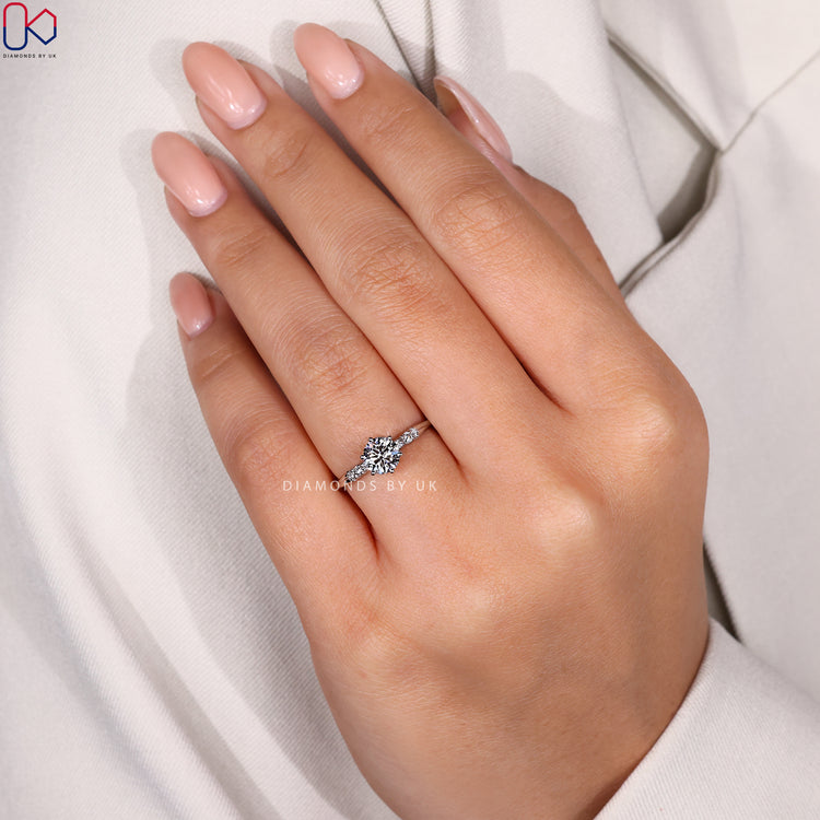 Lab grown engagement ring with side diamonds
