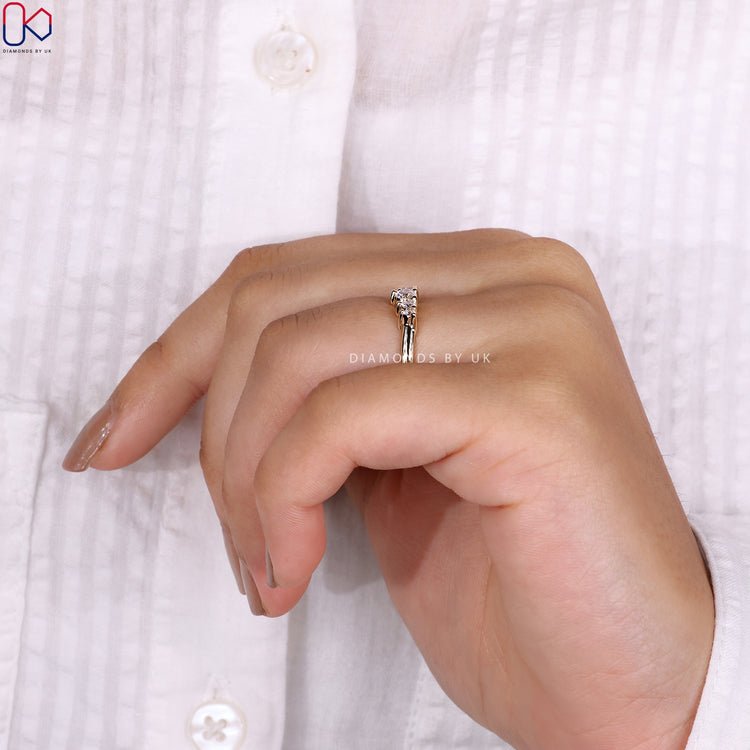 Prong set wedding band ensuring secure diamonds with maximum shine.
