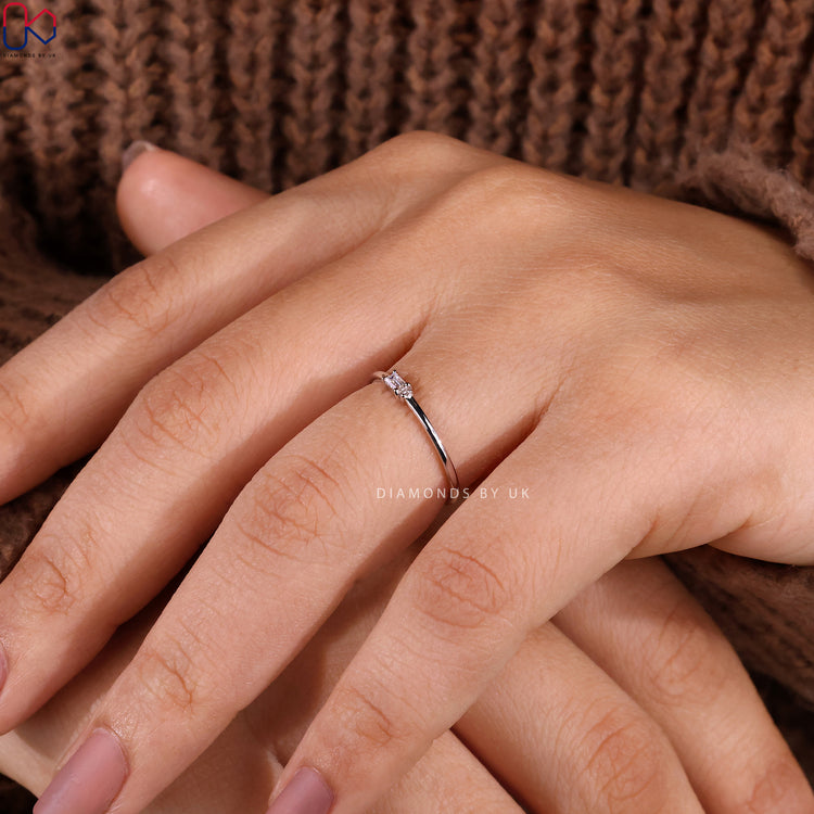Prong setting band matched with womens white gold wedding band.

