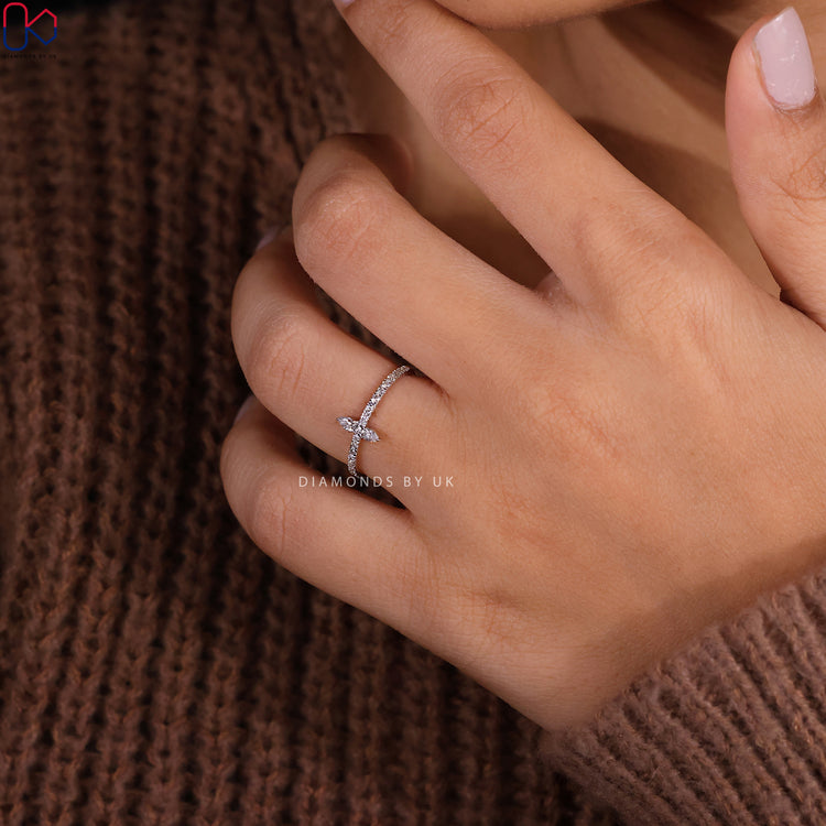 Customize wedding band with pear shaped diamonds.
