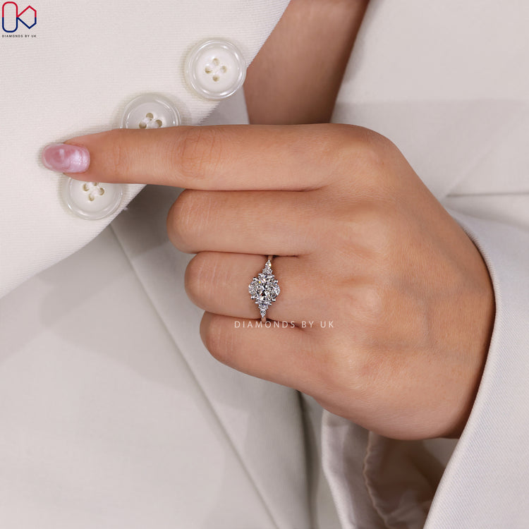 Brilliant Lab Grown Diamond engagement ring with side stones.