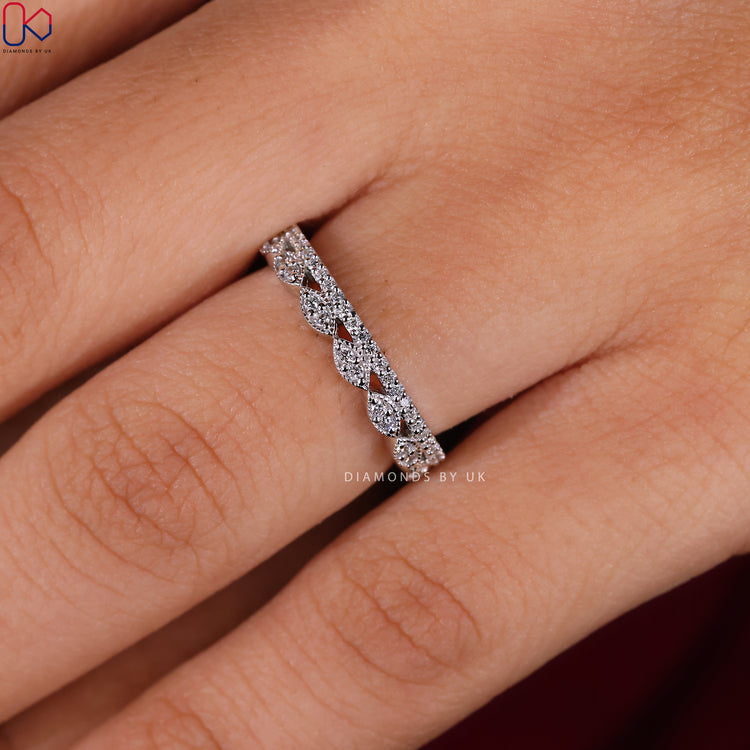 Diamond double row wedding band paired with eternity wedding band.
