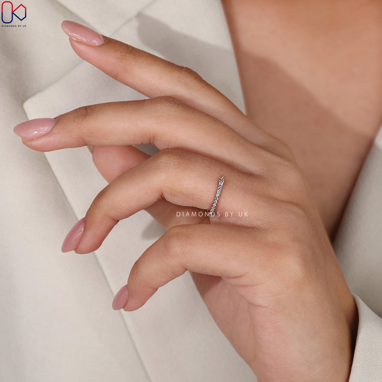 Buy wedding band featuring high-quality white gold and diamonds.
