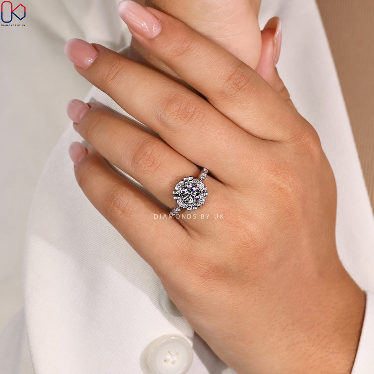 Handmade ring with marquise band and art deco detailing.
