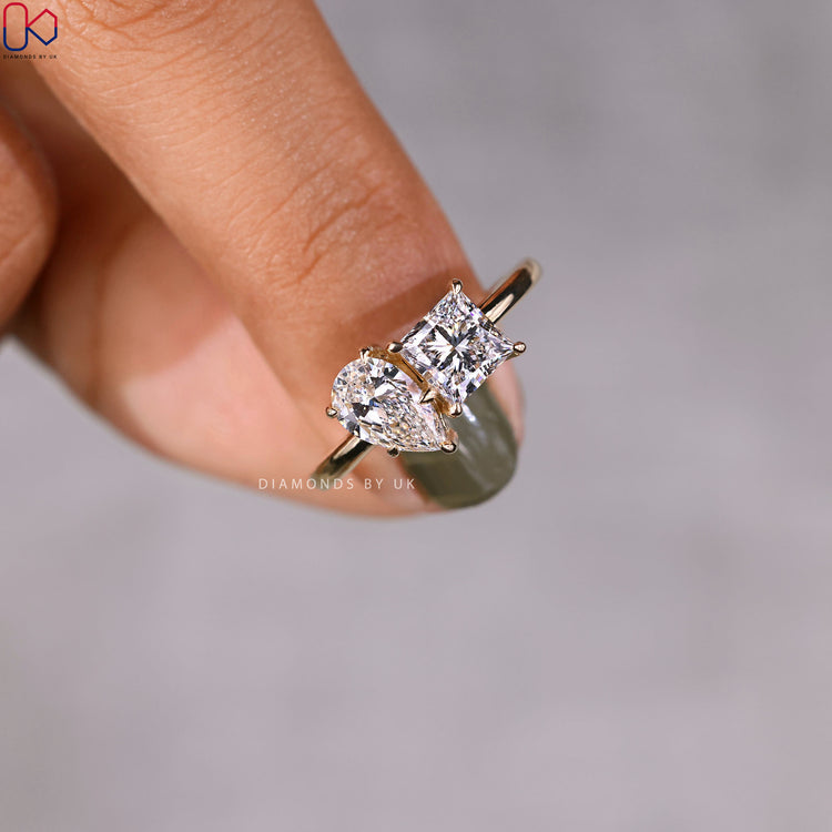 Diamond engagement ring with a bold and unique arrangement.
