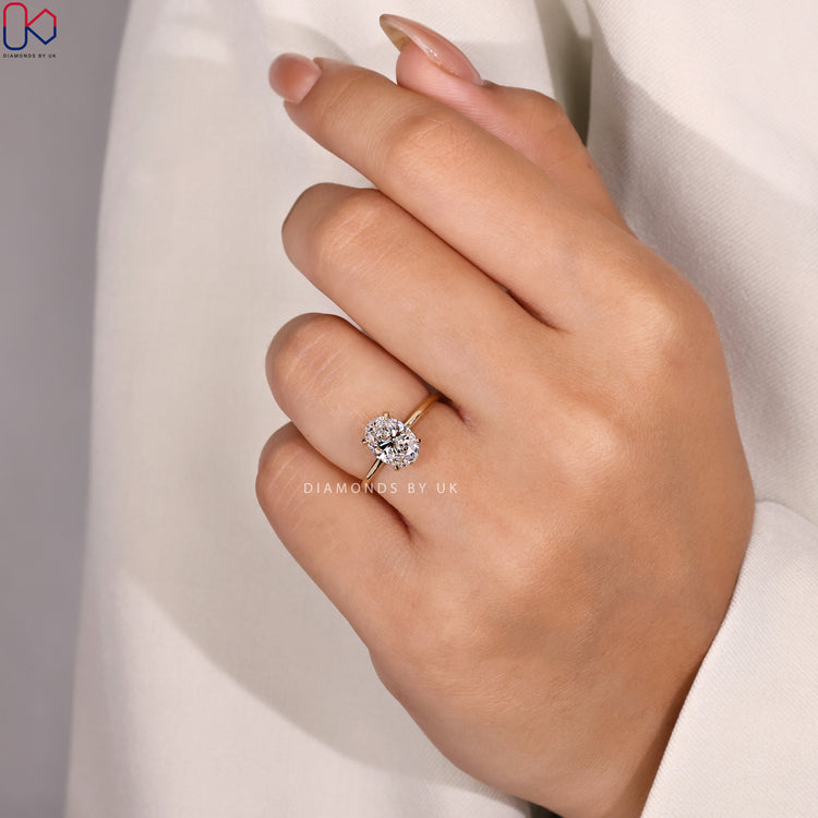 Diamondsbyuk ring with oval diamond and clean setting.
