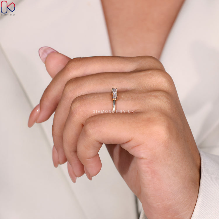 Prong set diamond band in yellow gold for maximum sparkle and shine.
