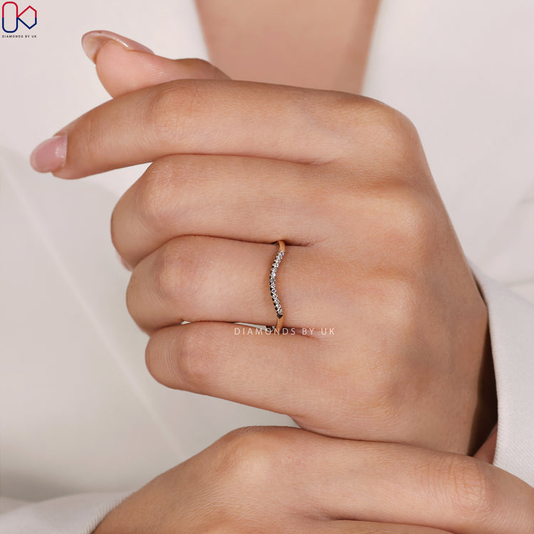Handmade jewelry curved wedding band with a beautiful yellow gold finish.
