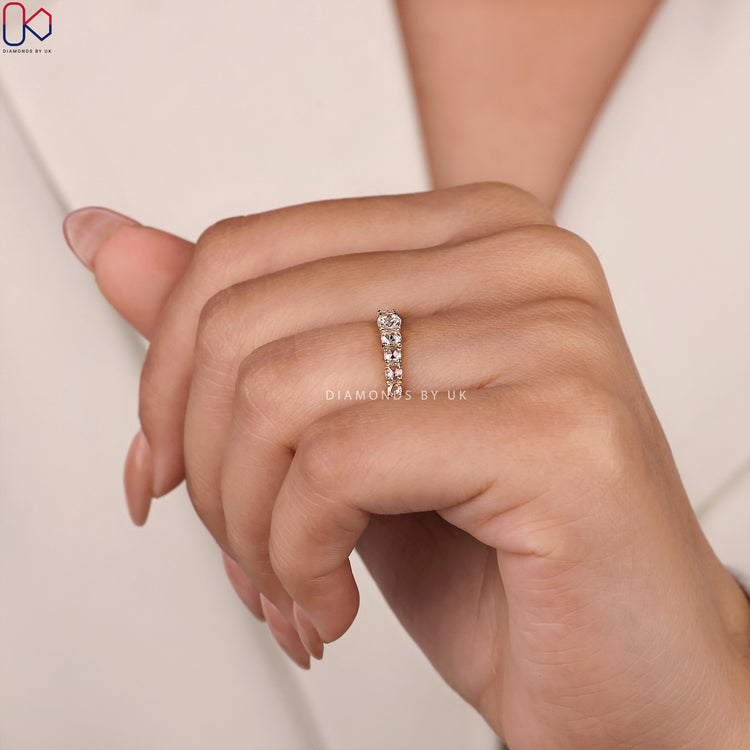 Prong setting band with rose cut diamonds for a classic design.
