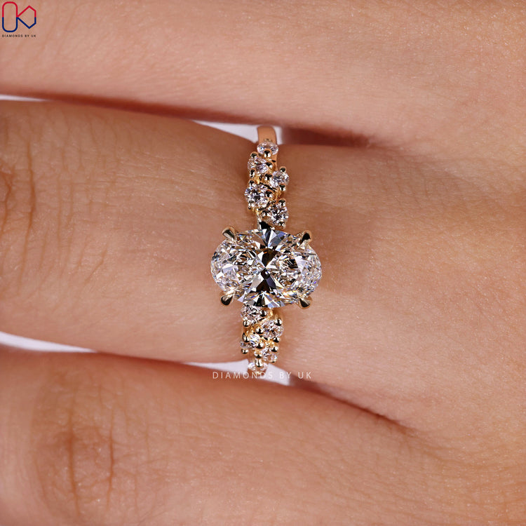 Handmade ring with oval diamond and zig zag shank.
