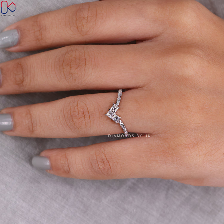 Handmade jewellery with chevron diamond band and white gold setting.