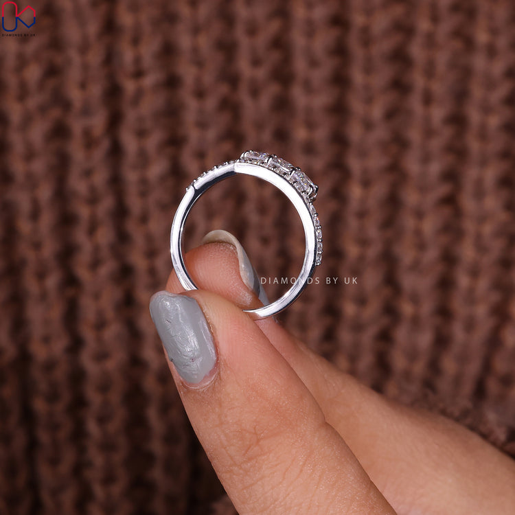 Three stone wedding band to represent your love story.
