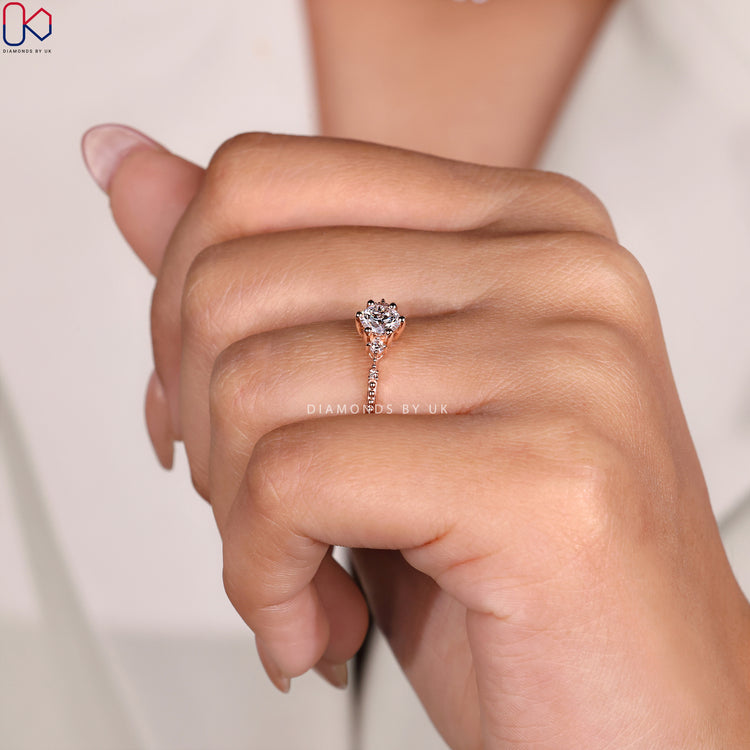 Rose gold ring with a warm, romantic glow.
