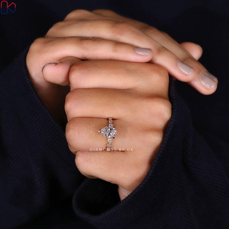 Pear Shape Engagement Ring With Milgrain Setting