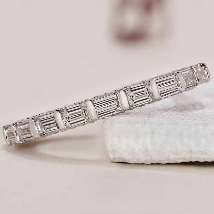 Elegant Baguette Diamond Band featuring sleek baguette diamonds set in a modern design.
