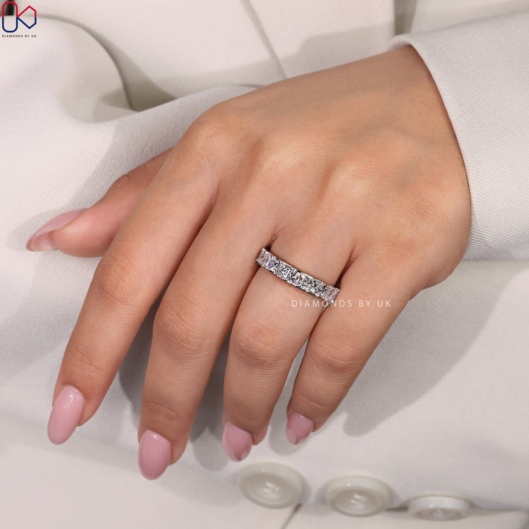 Lab Grown Diamond channel set eternity band with sustainable sparkle.
