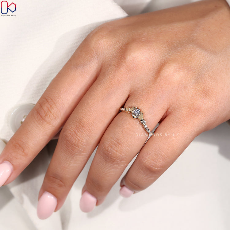 Celtic handmade love ring created with classic Claddagh symbolism and yellow gold metal.