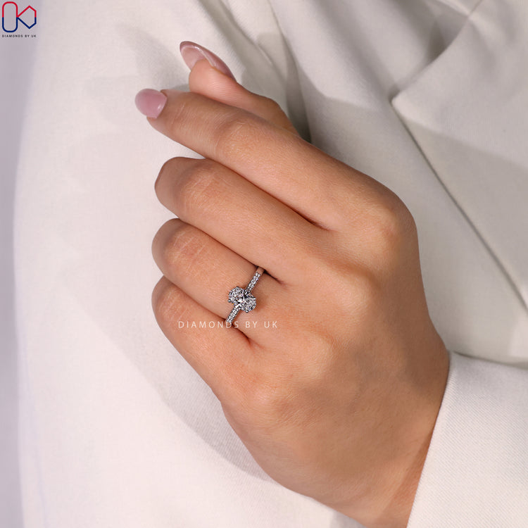 IGI certified Lab Grown Diamond in a pave setting ring with a hidden halo.