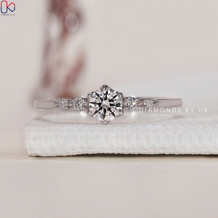 White gold engagement ring with timeless beauty.
