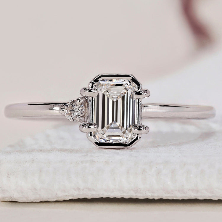 2 Stone Diamond Ring - Round and Emerald Cut