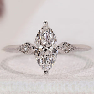 Marquise and Round Diamond engagement Ring In White Gold