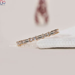 Yellow Gold Baguette And Round Diamond Band