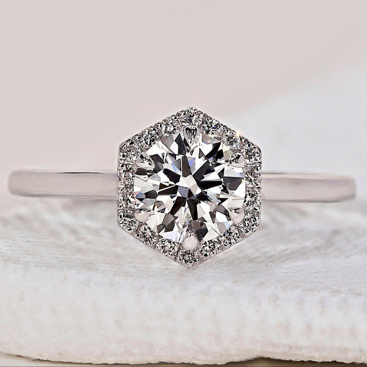 Round Cut Diamond Ring - Halo Design