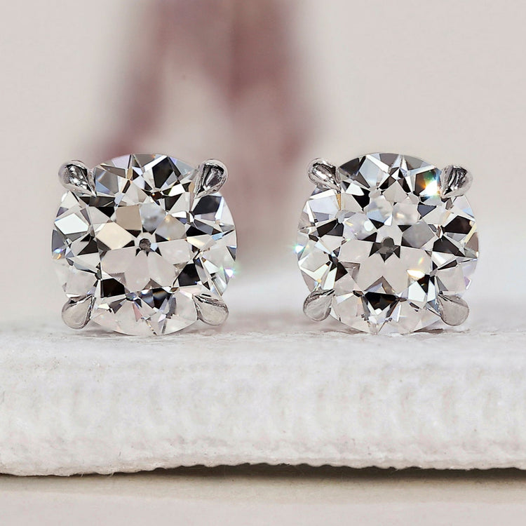 Diamond Stud Earrings - Round Old European Cut