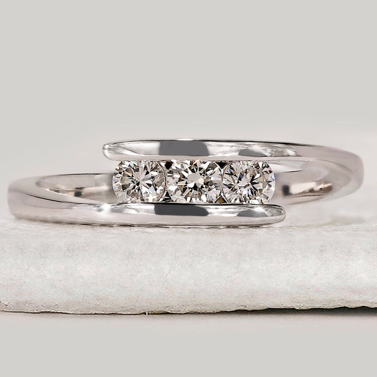 White Gold Bypass Round Cut Wedding Band