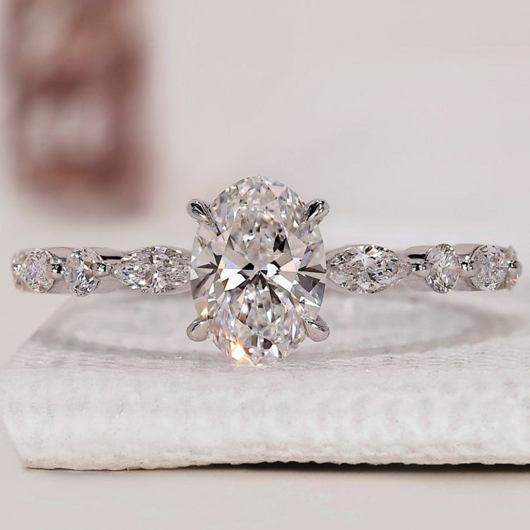 Oval Diamond Engagement Ring In White Gold
