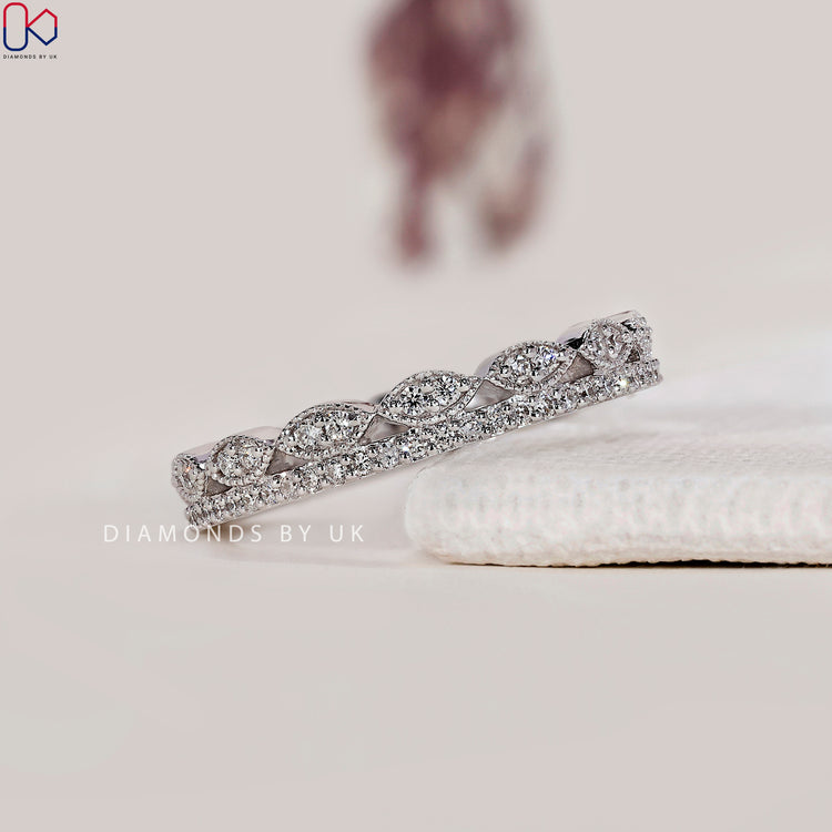 Buy diamond band and choose a double row wedding band style.
