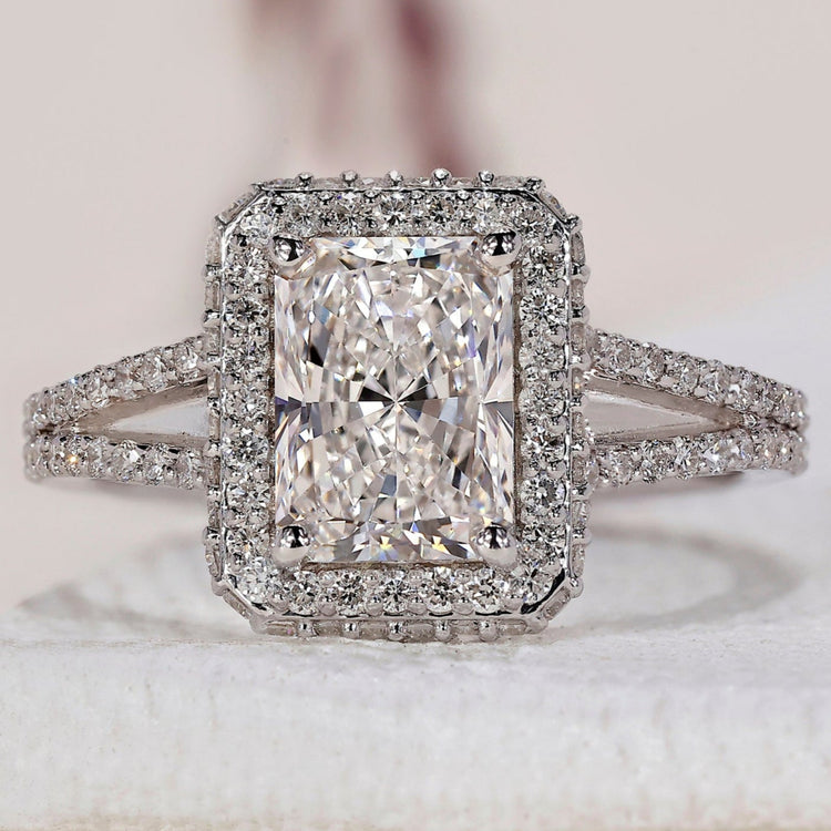 Radiant Cut Diamond Ring – Split Shank Pave Design