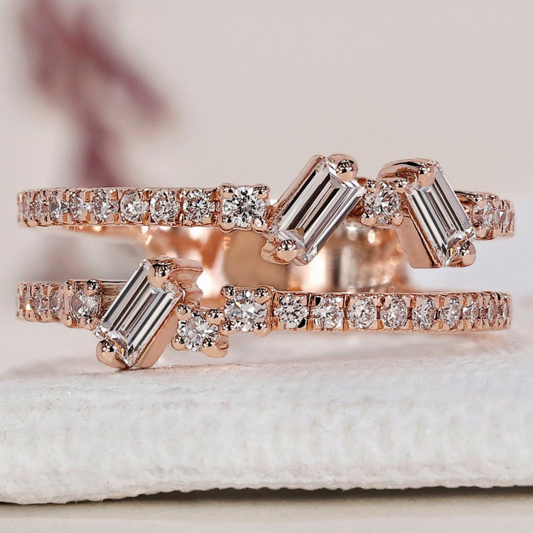 Double Row Diamond Wedding Band - Rose Gold