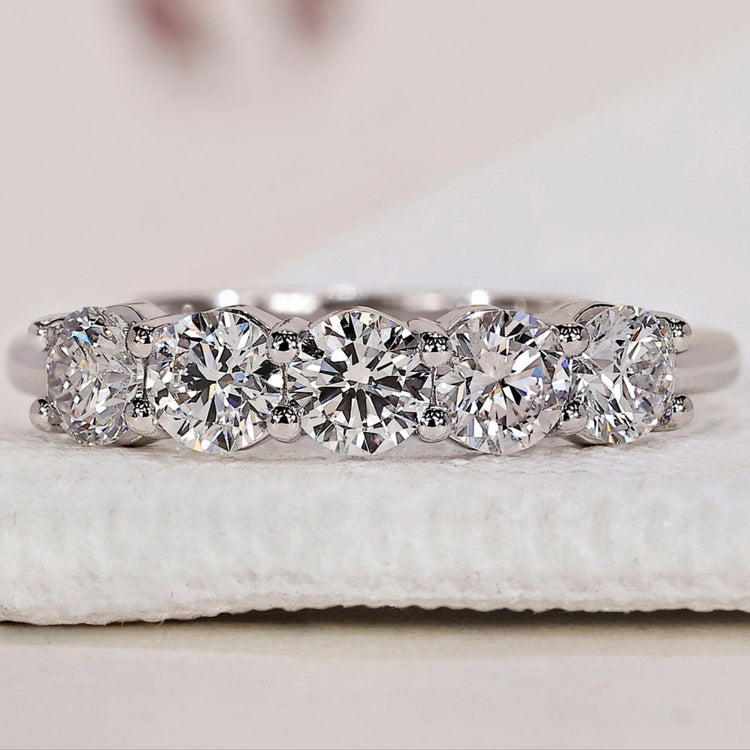 5 Stone Diamond Wedding Band – White Gold
