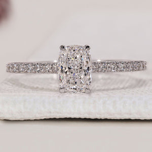 Cushion Diamond Ring with Round Side Diamonds
