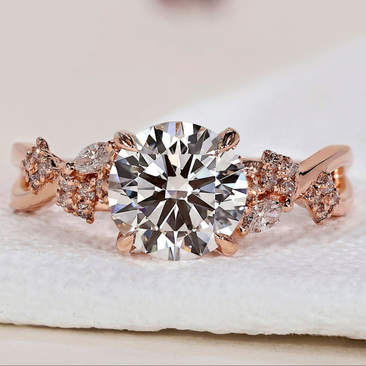 Nature Inspired Engagement Ring - Round Diamonds
