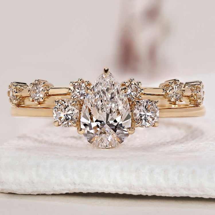 3 Stone Engagement Ring With Wedding Band