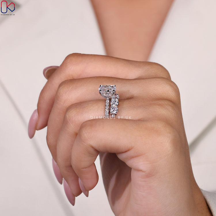 Hidden halo ring featuring a brilliant lab-grown diamond.
