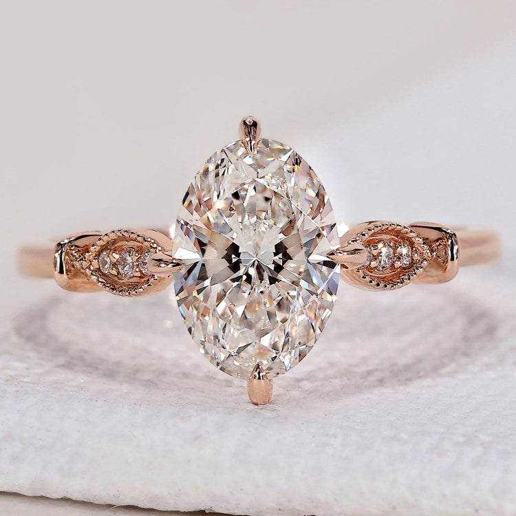 Oval Diamond Engagement Ring – Milgrain Design